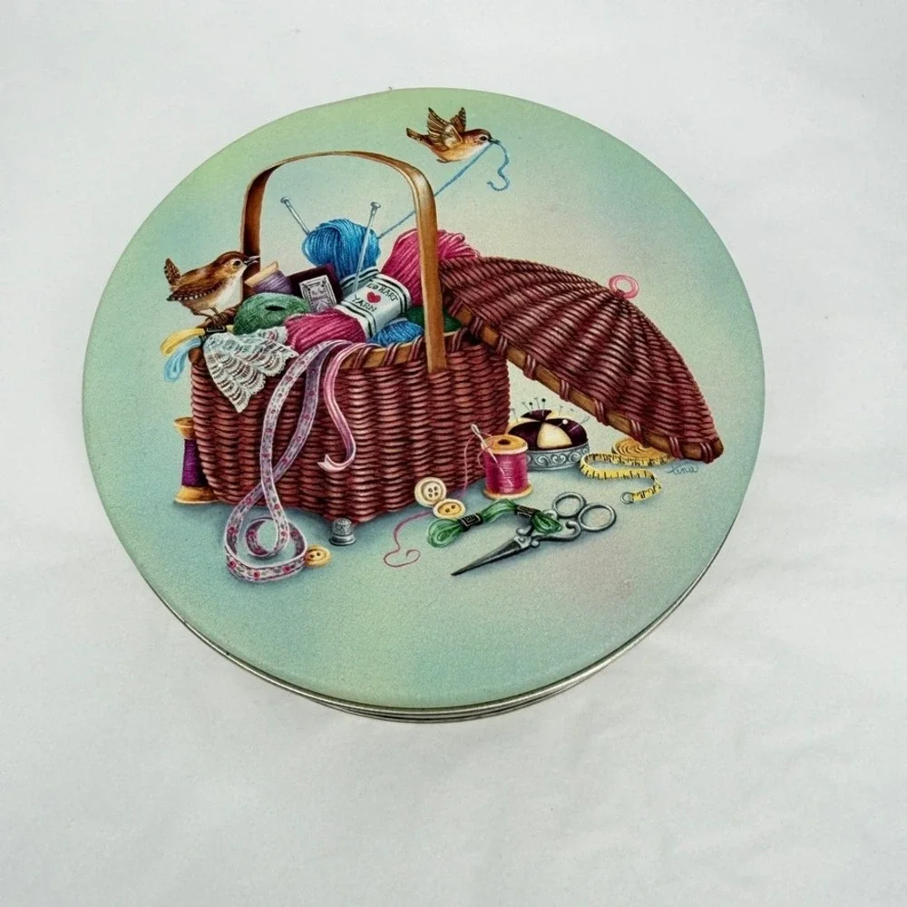 Vintage Round Floral Metal Tin 6.5